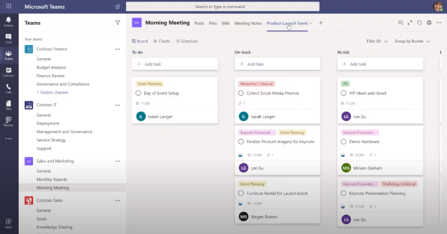 Example of using Planner in Microsoft Teams