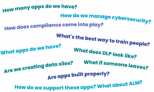 A list of question IT often gets asked, such as how many apps do we have? What does DLP look like?