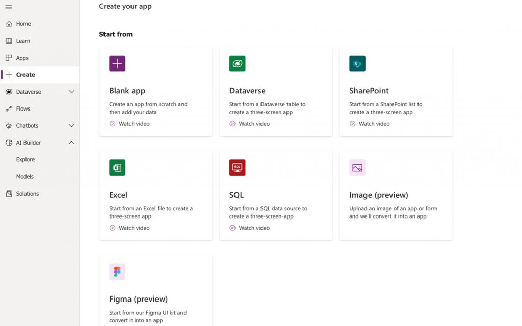 A screenshot of power apps demonstrating how you can convert data from different sources into your app.