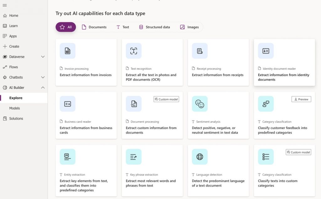 A screenshot of Power Apps demonstrating how you can leverage AI to improve your app.