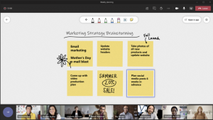 Teams presentation using virtual Post-it notes to brainstorm ideas