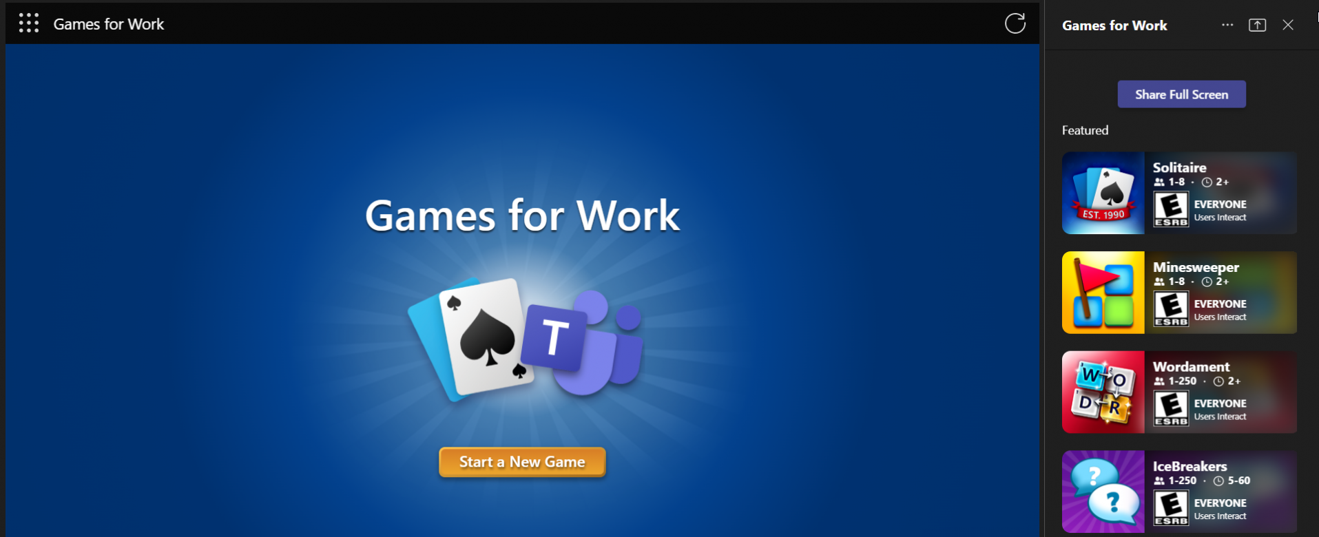A screenshot depicting all the games that are available in "Games for Work".
