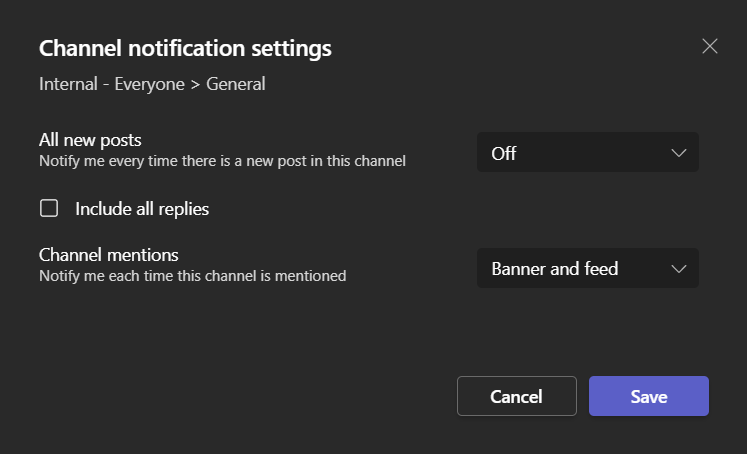 Channel notifications setting.