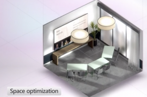 Microsoft Places giving space optimization recommendations about the room and how to better organize it for improved collaboration