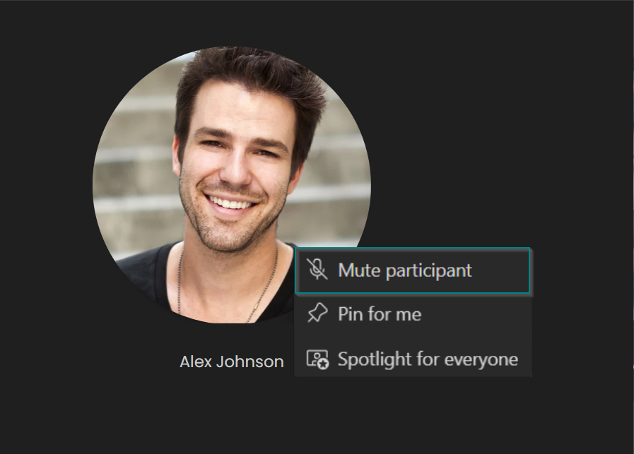 A screenshot demonstrating how to mute an attendee on a Microsoft Teams meeting.