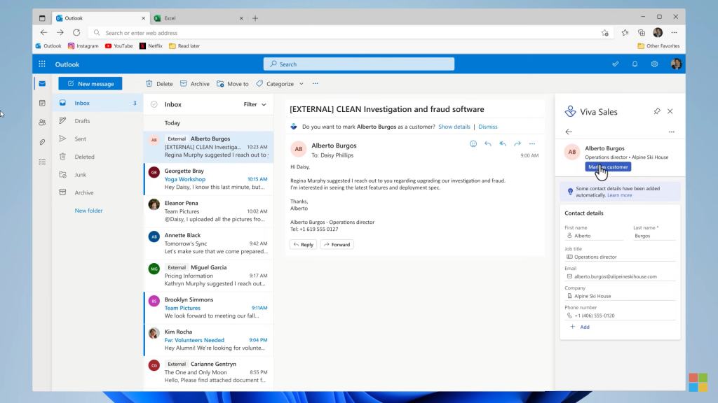 A screenshot of what Viva Sales looks like in Outlook.