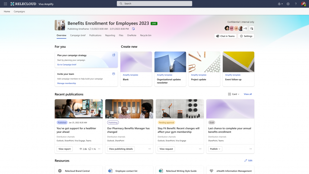 a screenshot of how SharePoint sites could look like in Viva Amplify.