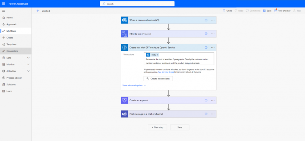 A screenshot of Power Automate, the product that will be replacing SharePoint 2013 workflows, and its user interface.