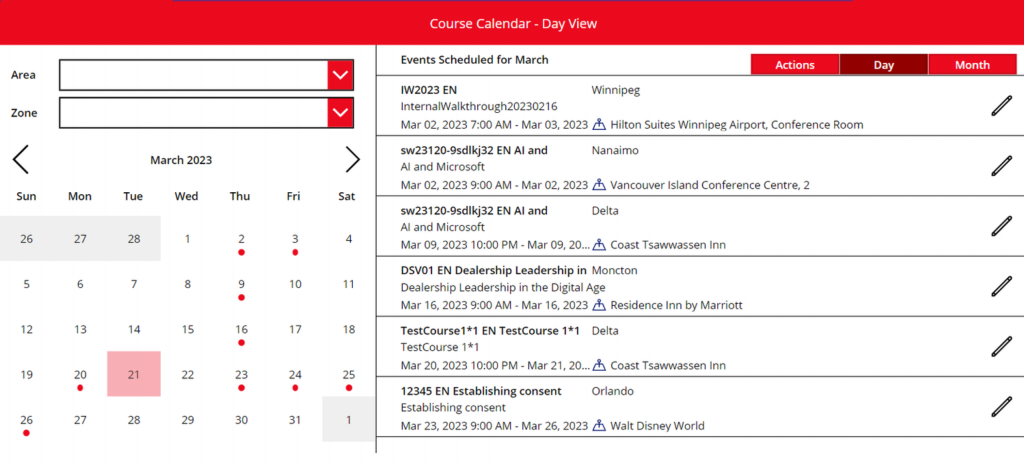A screenshot of our course calendar Power Platform Solution.