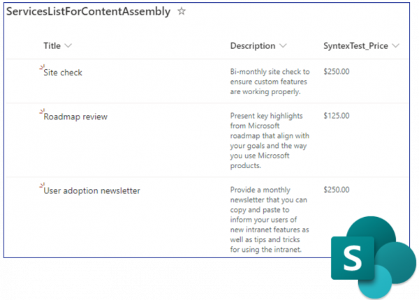 SP Premium content assembly 2 Services list