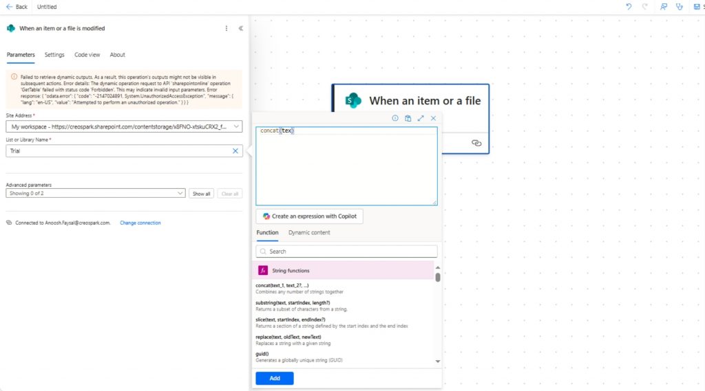 Power Automate Creation View