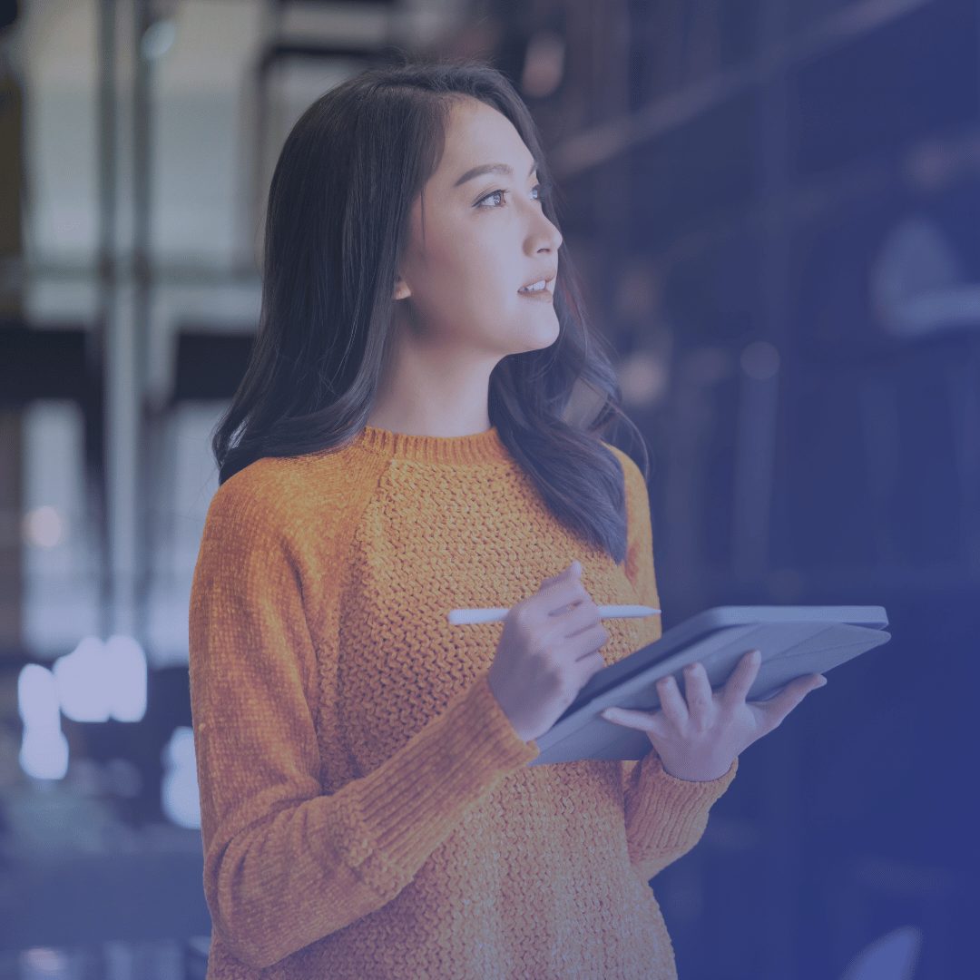 Woman envisioning with technology