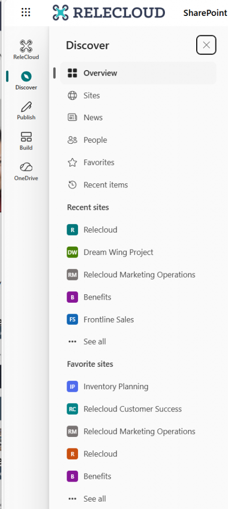 SharePoint App Bar Discover Panel